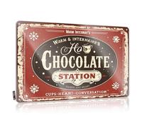 CTDF Funny Office Signs Cozy Hot Chocolate Station: Warmth, Heartfelt Conversations, And Tin Sign Metal Signs Vintage Funny Mancave Accessories Men(30X40CM)