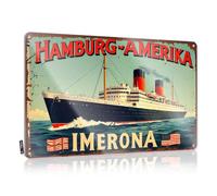 CTDF Gaming Metal Tin Decor Hamburg-Amerika Line'S Majestic Ss Immera Sailing Across The Ocea Tin Sign Vintage Metal Tin Sign Wall Signs(30X40CM)