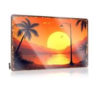 CTDF In Home Bar Signs Palm Trees Silhouetted Against A Vibrant Sunset Sky Tin Sign Vintage Signs Metal Tin Signs Camping Rules(20X30CM)