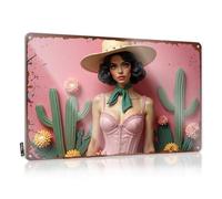 CTDF In Home Bar Signs Western Elegance: A Woman In A Pink Corset And Hat Amidst Cacti Tin Sign Vintage Signs Metal Tin Signs Camping Rules(30X40CM)