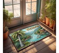 CTDF Inside Door Mats For Home Entrance Victoria: Tropical Paradise With Palm Trees And Boats On The Wate Doormat Kitchen Rugs Farmhouse Style Welcome Home Mats For(50X80CM)