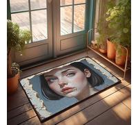 CTDF Inside Door Mats For Home Entrance Vintage Framed Digital Portrait Of A Young Woman With Blue Eyes Doormat Kitchen Rugs Farmhouse Style Welcome Home Mats For(50X80CM)