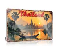 CTDF Mancave Accessories Men Thailand Sunset Serenity: Boat Ride Amidst Palm Trees And Temples Tin Sign Funny Warning Signs Cheers Tin Sign(30X40CM)