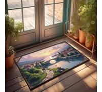 CTDF Men Decor Romantic Sunset Over A Picturesque Village With A Stone Bridge Doormat Funny Decor For Bar Funny Room Decor(50X80CM)