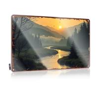 CTDF Metal Decor For Home Bar Golden Sunset Over Serene River Valley With Misty Mountains In Ba Tin Sign Bar Open Metal Sign Tin Metal Decor(30X40CM)