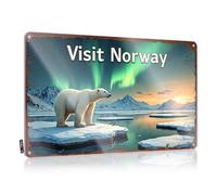 CTDF Personalized Bar Signs Visit Norway: Polar Bear Watching Under The Northern Lights Tin Sign Bar Mirrors For Man Cave Tin Sign Decor(30X40CM)