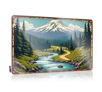CTDF Sign Decor Mountain Serenity: A Landscape With River, Trees, And Snow-Capped Tin Sign Metal Sign Funny Hot Beer Tin Sign(30X40CM)