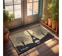 CTDF Summer Floor Mat Full Moon Rising: A Silhouetted Eiffel Tower Romance Doormat Camper Decorations For Inside Large Outdoor Door M(50X80CM)