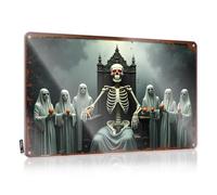 CTDF Vintage Metal Tin Sign Skeleton Throne With Ghostly Attendants Holding Oranges Tin Sign Home Bar Metal Signs Vintage Tin Signs Funny(20X30CM)