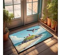 CTDF Welcome Mats Outdoor Funny Puffin Paradise: A Coastal Retreat With Lighthouse And Seagulls Doormat Small Outdoor Mat Farmhouse Bath Mat(65X90CM)
