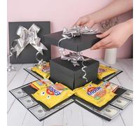 CTDMJ 5 Layer Creative Explosion Gift Box Snack Surprise Gift Box Explosion Box Handmade DIY Surprise Box for Birthdays, Christmas, Valentine's Day, Wedding, Anniversaries (Black)