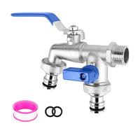 CTDMJ Double Garden Tap with 1/2 inch Red/Brass Water Faucet, 2X3/4 inch Outlet Double Tap Ball Valve Outside Faucet Blue
