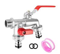 CTDMJ Double Garden Tap with 1/2 inch Red/Brass Water Faucet and 2X3/4 inch Outlet Double Tap Ball Valve Outside Tap (Red)