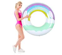 CTDMJ Inflatable Swimming Ring Adults Floating Ring with Sequins Rainbow and Handle Floating Ring Transparent Floating Ring Tube for Pool Bath Toys Party Summer Pool Party