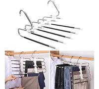 CTDMJ Trouser Hangers Space Saving, 5 In 1 Non-Slip Multifunctional Pants Rack, Multi-Layer Hangers for Clothes Stainless Steel Foldable Magic Pants Hanger Rack for Clothes Trousers Scarves