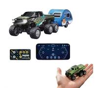 CTDWNT Mini Rc Truck,1/64 Scale Mini Remote Control Monster Truck with Trailer, 2.4Ghz Remote Control & APP, Rechargeable Alloy Shell RC Cars with Lights, Speed/Steering Adjustable (Black)