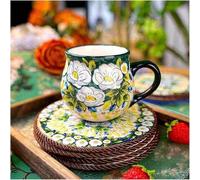 Cteaffee 13oz Ceramic Coffee Mug, Hand-Painted Floral Polish Pottery Style Cup, Large Stoneware Tea Mug with Handle, Microwave & Dishwasher Safe (Green)