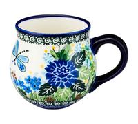 Cteaffee 13oz Ceramic Coffee Mug, Hand-Painted Floral Polish Pottery Style Cup, Large Stoneware Tea Mug with Handle, Microwave & Dishwasher Safe (Butterfly and flower A)