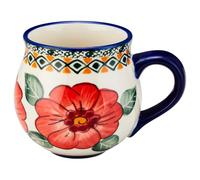 Cteaffee 13oz Ceramic Coffee Mug, Hand-Painted Floral Polish Pottery Style Cup, Large Stoneware Tea Mug with Handle, Microwave & Dishwasher Safe (Butterfly and flower B)
