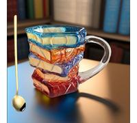 Cteaffee Vintage Embossed Coffee Mugs，11 Oz Oats Containers Tea Cups with Spoon，Clear Glass Cups for Cappuccino, Latte, Cereal, Yogurt, Beverage Hot/Cold (Book Mug)