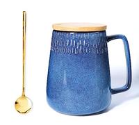 Cteahrow Large 24 OZ/700ml Ceramic Coffee Mugs, Capacity Mug with Handle,Tea Cup,Dishwasher Microwave Safe,for Office and Home (Sky Blue with Cover)