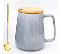 Cteahrow Large 24 OZ/700ml Ceramic Coffee Mugs, Capacity Mug with Handle, Tea Cup,Dishwasher Microwave Safe,for Office and Home (Gray with Cover)