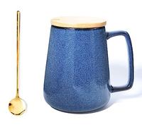 Cteahrow Large 24 OZ/700ml Ceramic Coffee Mugs, Capacity Mug with Handle,Tea Cup,Dishwasher Microwave Safe,for Office and Home (Blue with Cover)