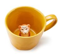 Cteahrow Squirrel Ceramic Mug with 3D Animal Inside, Cartoon Handmade Figurine Mug, Cute Coffee Mug with Interesting Design, Holiday and Birthday Gift for Coffee and Milk Tea Lovers (Tiger)
