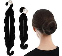 CTEAKOP 2 Pcs Black Hair Bun Maker, Pearl Bun Makers for Women's Hair, Lazy Bun Holders for Women's Hair, Thin Wavy Long Curly Straight Hair