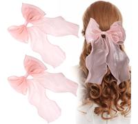 CTEAKOP 2 Pcs Elegant Pink Hair Bow, Silk Yarn Ribbon Hair Bows for Women, Metal Bow Hair Clips, French Hair Accessories for Women, Weddings, Festivals, Parties