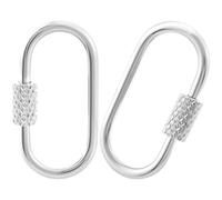 CTEAKOP 2 Pcs Locking Carabiner Small, Oval Jewelry Carabiner, Silver Carabiner Clasp, Metal Carabiner Necklace for DIY Necklace Bracelets Jewelry Making Hook (Silver)
