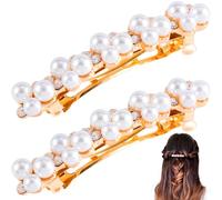 CTEAKOP 2 Pcs Pearl Rhinestone Hair Clips, Pearl-Embellished Barrette, Elegant Pearls Barrettes for Women, Party, Wedding, Daily Use, Graduation (Gold)