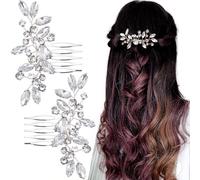 CTEAKOP 2 Pcs Rhinestone Hair Comb, Silver Bridal Wedding Hair Pieces, Prom Hair Accessories for Wedding, Dance, Party, Bridesmaid, Bride (Sliver)