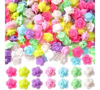 CTEAKOP 280 Pcs Colorful Flower Beads, Carved Rose Beads, Flat Back Acrylic Bead, Flower Bead for Jewelry Making, Bracelets, Necklaces, DIY Crafts (Multiple Colors)
