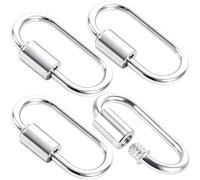 CTEAKOP 4 Pcs Locking Carabiner Small, Oval Jewelry Carabiner, Silver Carabiner Clasp, Metal Carabiner Necklace for DIY Necklace Bracelets Jewelry Making Hook (Silver)