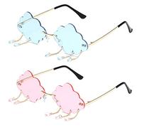 CTForest Pack of 2 Retro Cloud Sunglasses, Irregular Rimless Sunglasses, Perfect for Adults (Blue, Pink)