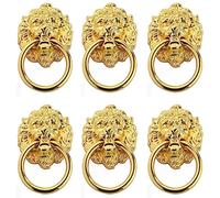 CTForest Pack of 6 Furniture Knobs, Cupboard Handle Knob Ring, Antique Lion Cabinet Handle, Pull Handle, Suitable for Furniture Handle, Comfortable and Labour-Saving (Gold)