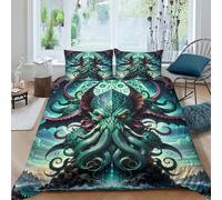 Cthulhu 3D Printed Duvet Cover Set 3 Pieces Bedding Soft Easy Care with Zipper Closure，Pillowcases for Teens And Adults King（220x240cm）