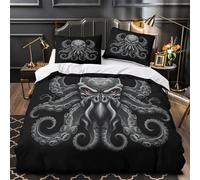 Cthulhu 3D Printed Quilt Cover 3 Pieces Bedroom Bed Bedding Set Soft Easy Care with Zipper Closure，Pillowcases for Kids Girls Boys Adults Bedroom Single（140x200cm）