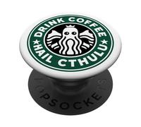 Cthulhu Idol Miskatonic Horror Shop Cthulhu Coffee PopSockets Adhesive PopGrip - Black - Phone Grip - Compatible with Smooth, Hard, Plastic Cases
