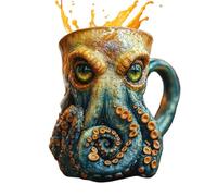 Cthulhu Inspired Pirate Tankard, Deep Blue Squid Mug, Pirate Tankard with Cthulhu Tentacle, 3D Statue Coffee Cup with Handmade Handle, Drinking Vessel for Hot & Cold Drinks