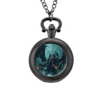 Cthulhu Monster Vintage Pocket Watch with Chain Arabic Numerals Scale Quartz Pocket Watches Gifts for Men Women