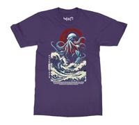 Cthulhu Scary Japanese Octopus Monster Art T-Shirt - Men - 6XL - Purple - Lovecraft Fantasy Gothic Tee - Hokusai The Great Wave Kanagawa T-Shirt