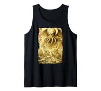 Cthulhu Sea Battle Vintage Japanese War Ship Sea Monster Tank Top