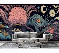 Cthulhu Style Wallpaper Octopus Photo Wallpaper Non-Woven Wall Mural Covering for Bedroom Living Room Hallway TV Background Wall Decor 400cm x 280cm (WxH) Blue,Brown -Ab43