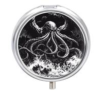 Cthulhuss Rising from The Ocean Round Pill Box Organiser 3 Compartment Medicine Case