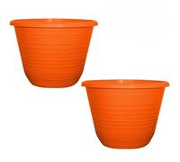 CTI Living Set of 2 Bright Orange Plastic Plant Pot 30cm 12 Inch Round Tub 9.5L Garden Planter with Drainage Hole Weatherproof