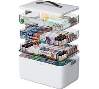 CTIME 4-Tier XL Medicine Organizer - Portable Medicine Cabinet with Leather Handle, Empty First Aid Kit for Home Organization Must, School, Dormitory, Travel, RV, Dorm, Ideal Elderly Gift