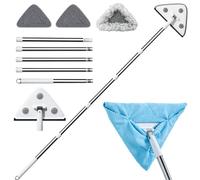 CTIME 78'' 3 in1 Professional Window Squeegee & Wall Mop : Window Cleaning Kit with 360° Rotating Triangular Head & Universal Cloth Slots (Includes 3 Reusable Pads)