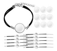 CTIRCHIU 10Pcs Black Artificial Leather Bracelets with Glass Cabochon Bezel Settings for DIY Jewelry Making Blank Bangles Accessory Kit for Crafting Gifts and Daily Wear
